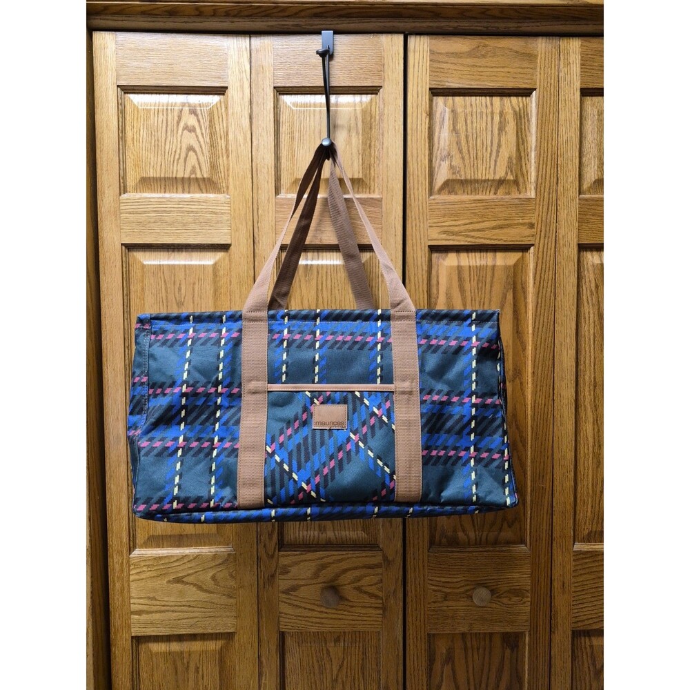 Maurices Plaid Large Utility Tote Double Handles Discontinued Blue Green Red